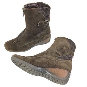 Aquatalia Romania Woman’s Boots Brown Suede Leather Zip Knit Winter Snow Shoes